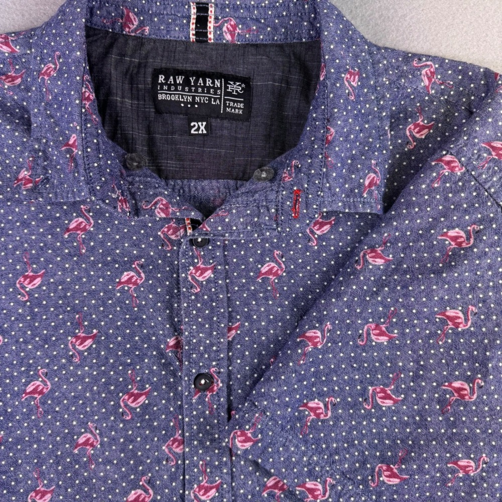 Raw Yarn Industries Men's Shirt Size 2X‎ Button Up Flamingos Short Sleeve Party